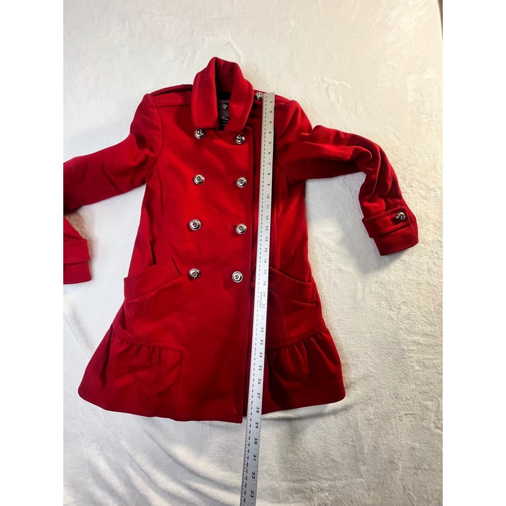 Juicy Couture Red Wool Blend Coat Womens XS Double Breasted Ruffle Hem - Picture 11 of 16
